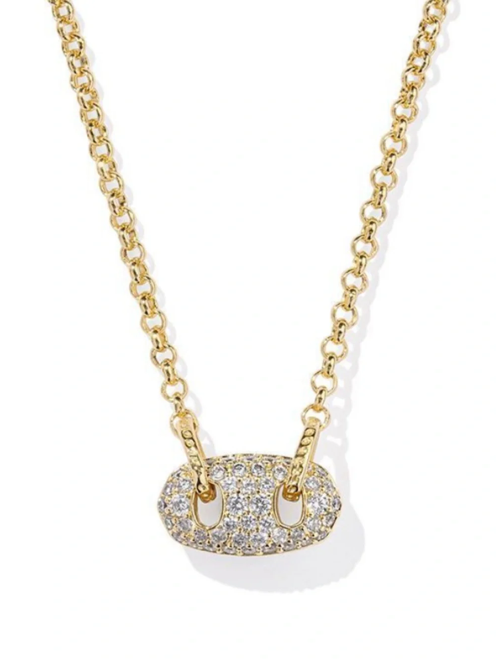 Kendra Scott Bailey Gold Pave Short Pendant Necklace in White Crystal